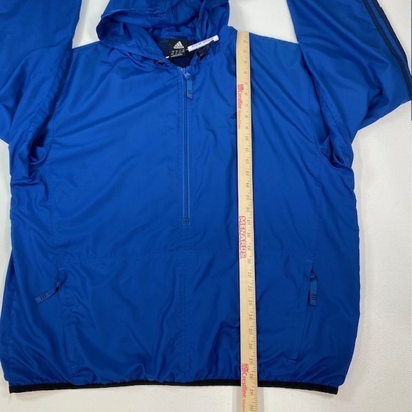 Adidas XL Blue Windbreaker Hooded 1/2 Zip Pullover‎ 3 Stripe Jacket - Picture 4 of 10